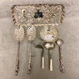 A Collection of Sterling silver and unmarked white metal items to include Repousse Pen tray, Sweet