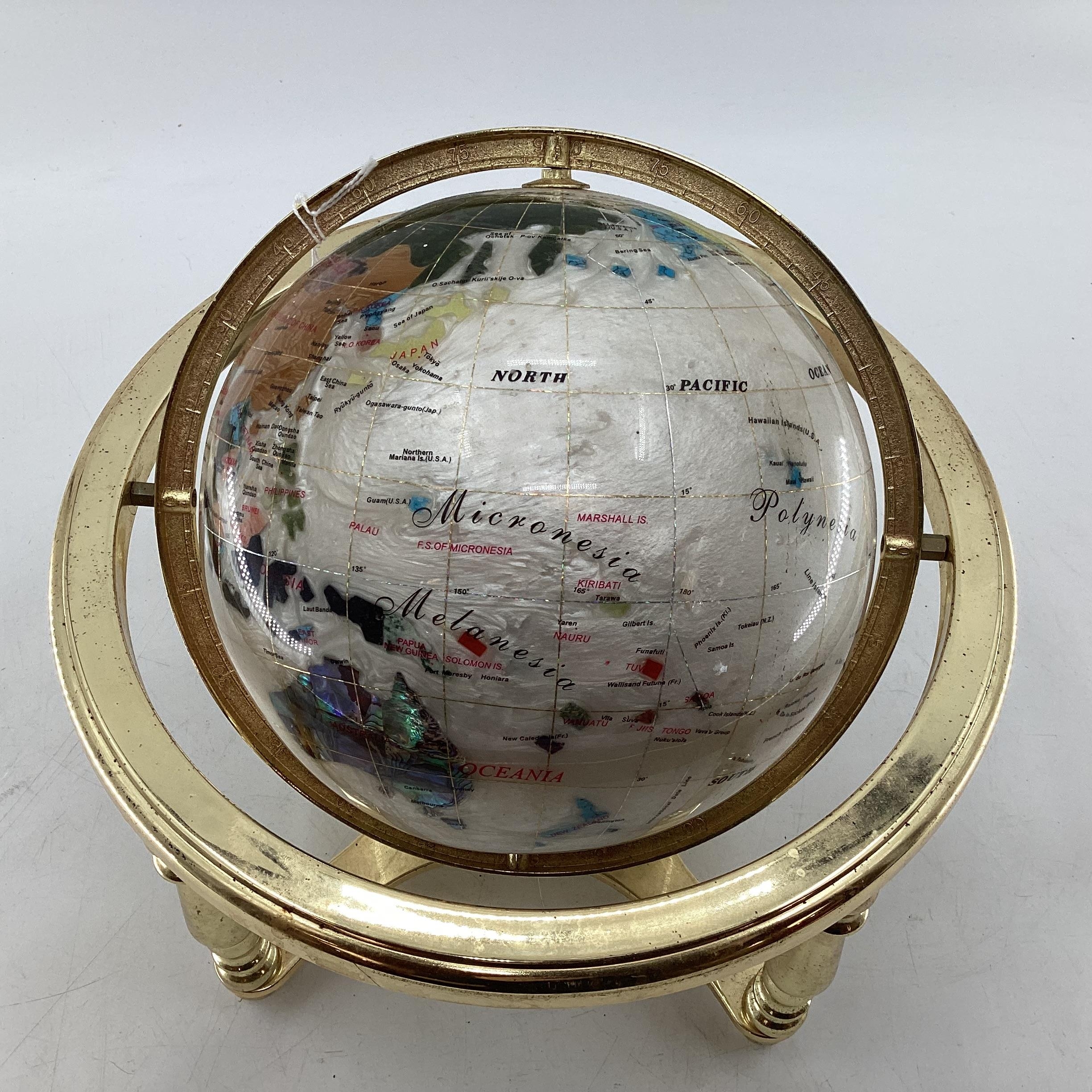 A table top gem set globe in gilt metal mount with compass to base, 27cmH - Image 3 of 4