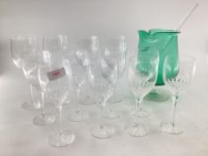 ORREFORS, a set of 12 wine glasses, eight small and four large with faceted bowls and plain stems