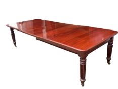 Victorian mahogany extending oblong dining table, on 4 tapering reeded legs, with brass castors, 3