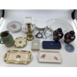 Misc. collection of items to include, Onyx Box Wedgewood items and a candlestick