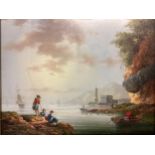 C19th Italian school oil on board of a costal fishing scene in a gilt glazed frame 20x24cm