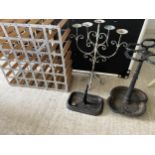 General items to include wine rack, metal stick stand and boot scrape, candle stand etc, all as