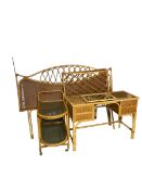 Quantity of wicker/berg�re furniture to include a two tier drinks trolly with frosted glass, on