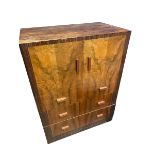 Suite: Walnut veneered Art Deco style  Gentleman's compactum, with fitted interior, trousers