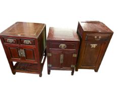 Three similar C19th Style Chinese hardwood side cabinets, largest 52 x 52 x 81cm