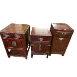 Three similar C19th Style Chinese hardwood side cabinets, largest 52 x 52 x 81cm