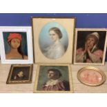 A quantity of pictures to include a pastel portrait in oval mount, and other portrait pictures