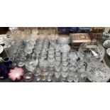 A large collection of crystal glassware to include bowls brandy balloons hock glass and other items