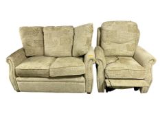 A GPLAN SOFA AND CHAIR, in green upholstery, (electric - not tested)
