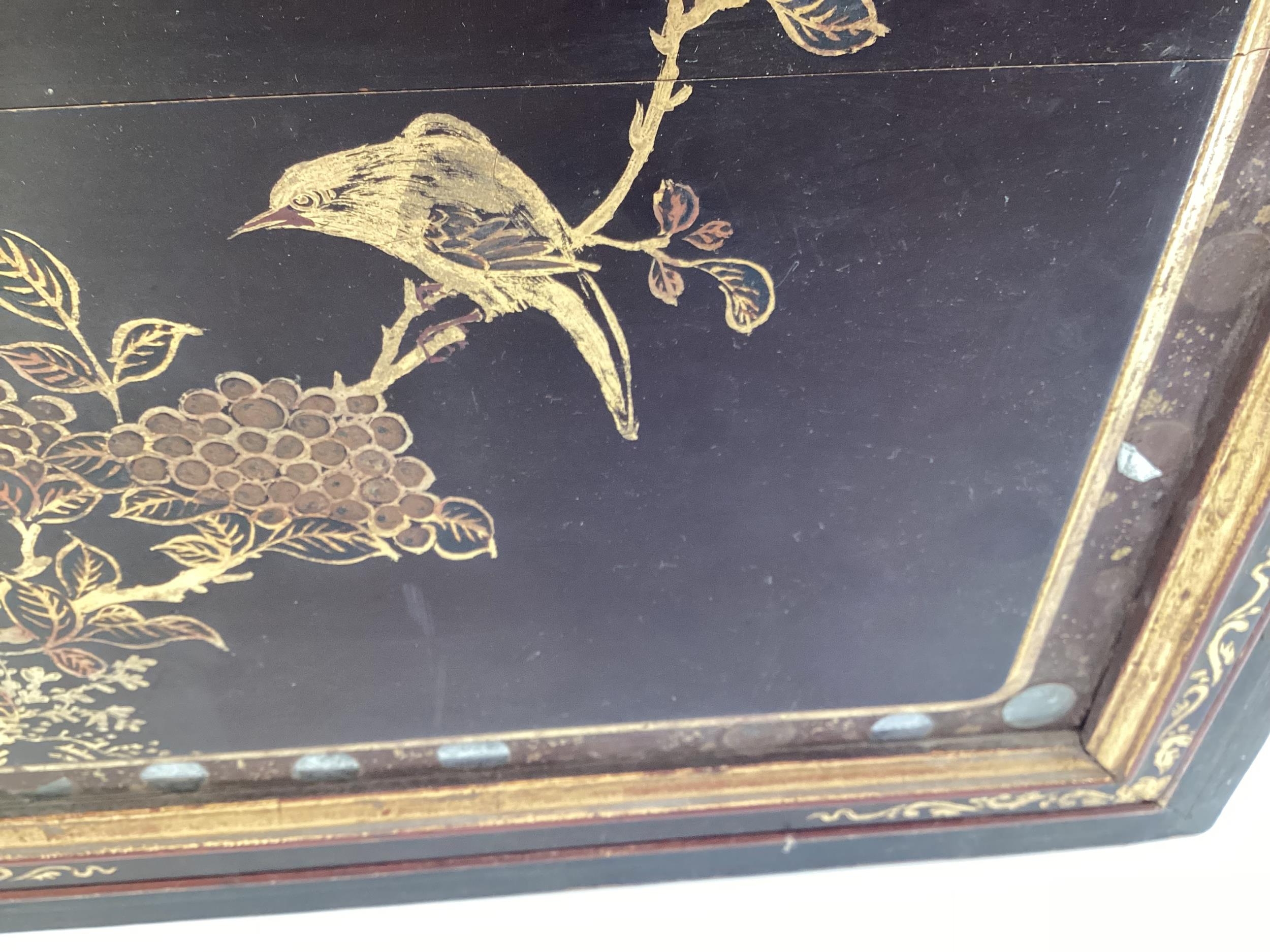 A Chinese C19thstyle desk top scholars chest, single drop out door with gilt and mirror decoration - Image 7 of 11