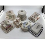 A collection of 6 Staffordshire cheese dishes and covers