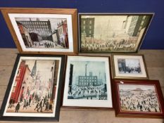 Six glazed and framed L S Lowry Prints, various sizes