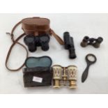 Collection of binoculars, opera glasses, to include a pair by the Jockey Club Paris and a military