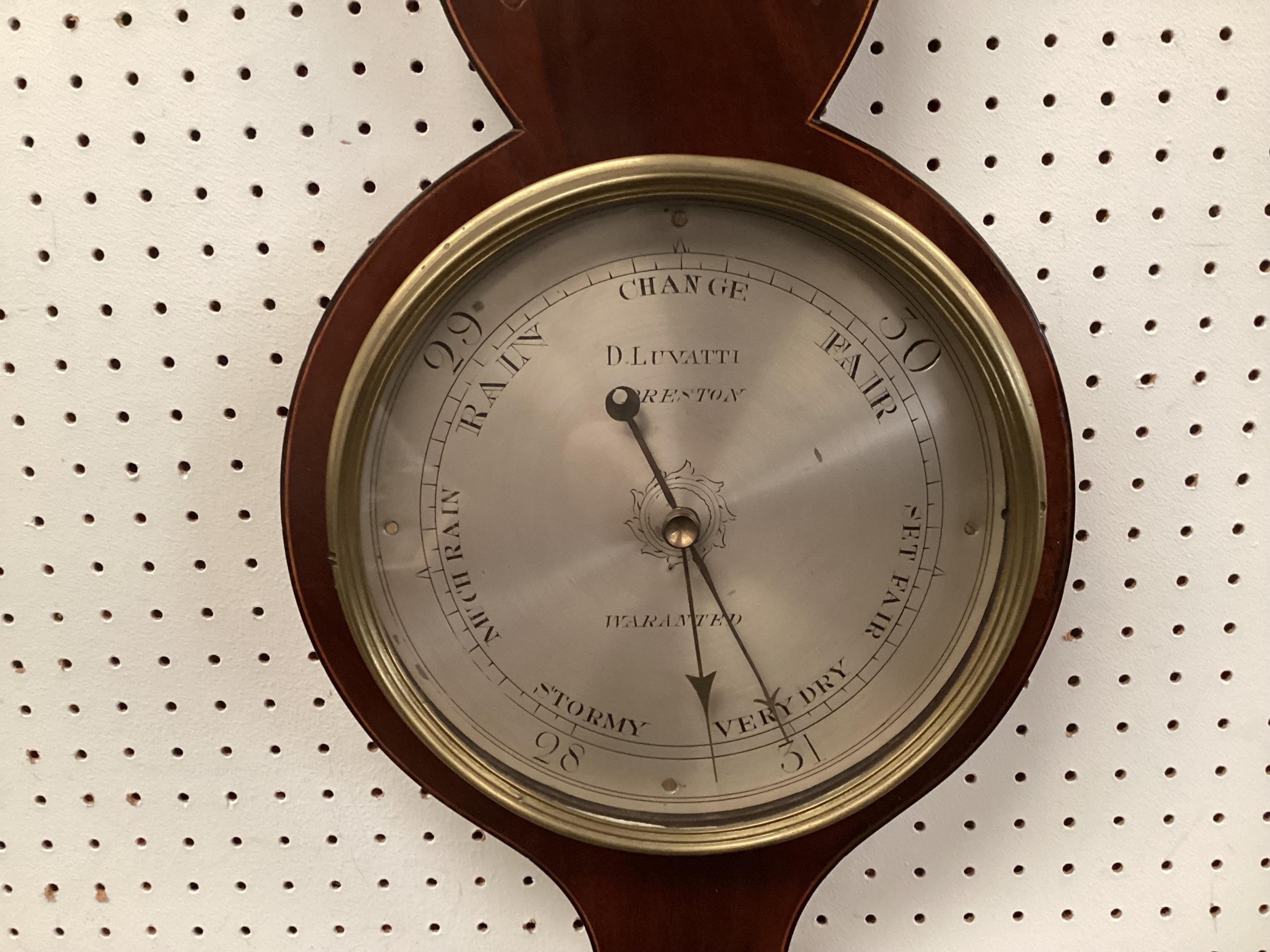 Mahogany string and shell inlaid banjo barometer by Luvatti of Preston 100cm - Image 2 of 4