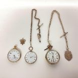 Two sterling silver cased pocket watches one with sterling silver Albert and Fob together an