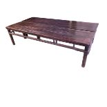 A pair of C19thc style Chinese hardwood benches 206 x 51 x 53cm small splits to plank top edges, The