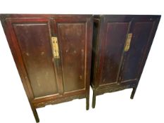 A pair of C19th/C20th style Chinese Marriage Cabinets, two cupboard doors over carved stylised