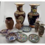 Collection of oriental style ceramic items to include two large baluster vases (AF) pair of C19th