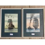 Tony Warren (British XX) Two watercolour and ink of nautical scenes, in glazed frames, 24 x 16cm