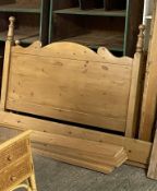 A pine bed frame, 162cm wide, 3ft 6 - 198cm long, (double bed), with turned bobbin and ball bed