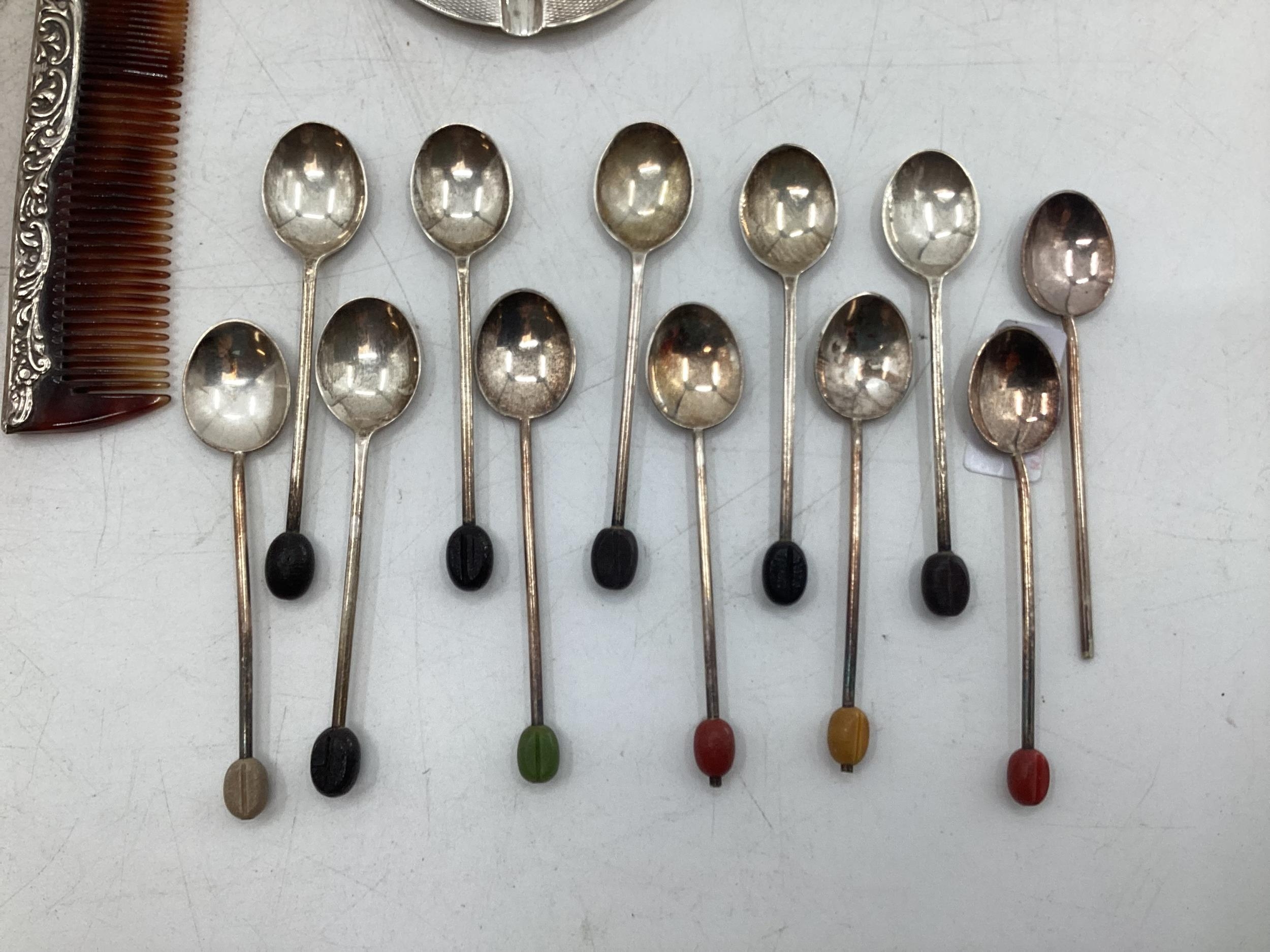 Collection of Stirling silver items to include a dressing set, collection of coffee spoons with bean - Image 2 of 10