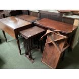 A collection of furniture to include a nest of 3 tables, flip top table, a Pembroke drop leaf table,