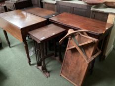 A collection of furniture to include a nest of 3 tables, flip top table, a Pembroke drop leaf table,