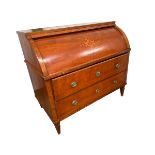 Late C19th/early C20th French cherrywood cylinder top desk ,with fruit wood inlaid decoration,