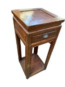 A C19th style Chinese side table or jardiniere stand with single drawer, 91 x 39 x 39cm