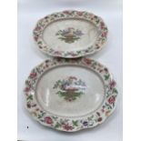 Pair of large Victorian ceramic Staffordshire meat plates with wavey edge and floral decoration 53cm