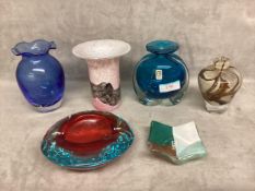 A collection of Mdina glass items, together with two other art glass items (6)