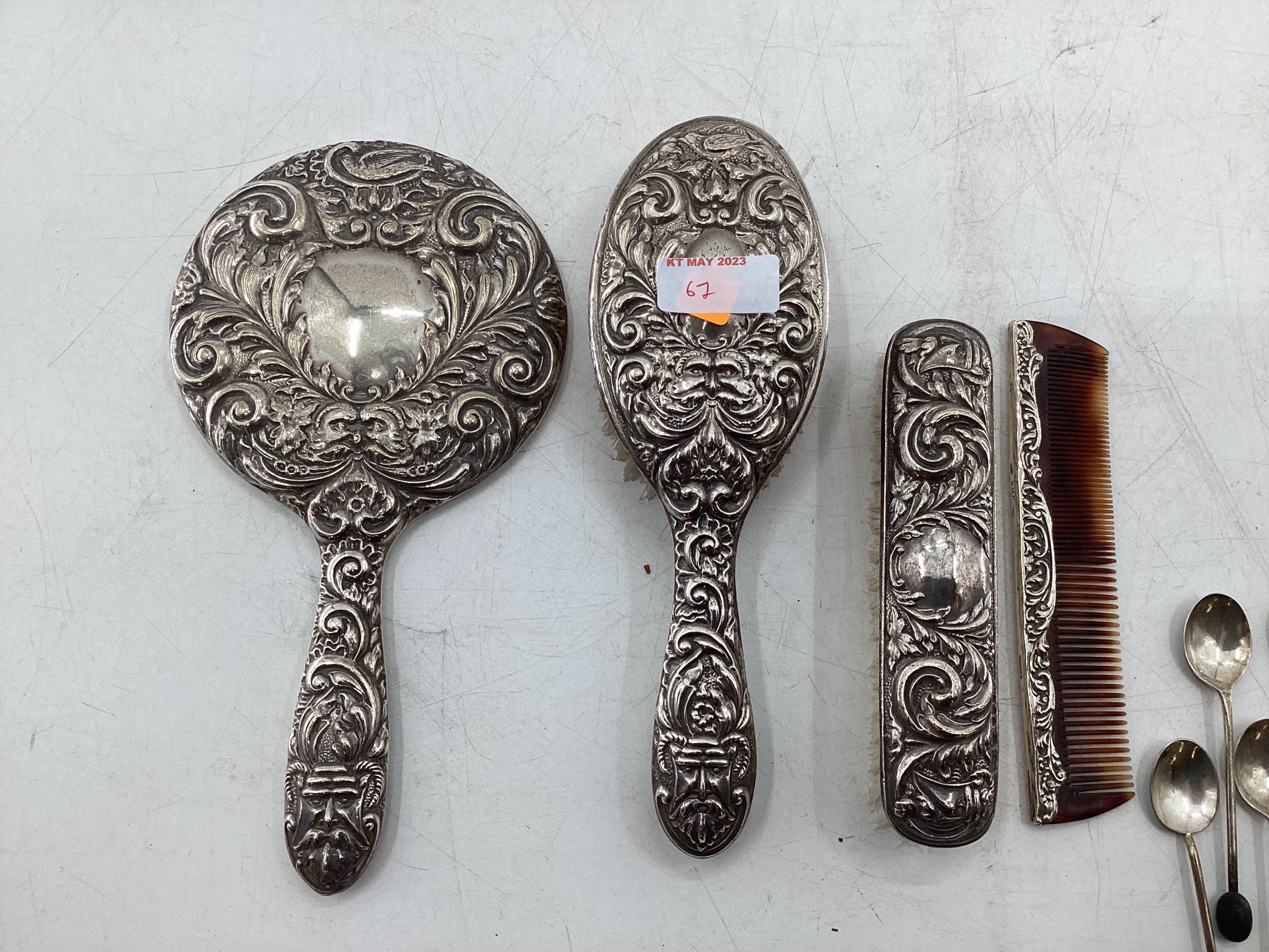 Collection of Stirling silver items to include a dressing set, collection of coffee spoons with bean - Image 6 of 10