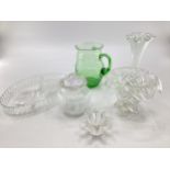 A Collection of moulded glassware to include a ribbon uranium glass lemonade jug and other items