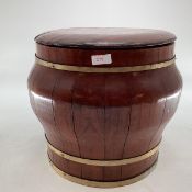 A C19th style Chinese Brass bound elm large lidded storage bucket, 37 x 55cmh