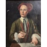 A C19th style oil on canvas bust portrait of possibly William Kent, with compass and plans, in