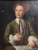 A C19th style oil on canvas bust portrait of possibly William Kent, with compass and plans, in