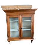 Edwardian hanging cabinet with moulded cornice, two glazed doors opening to real two adjustable