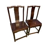 A pair of C19th style Chinese hardwood chairs slatbacks with square stretchers 106 x 41