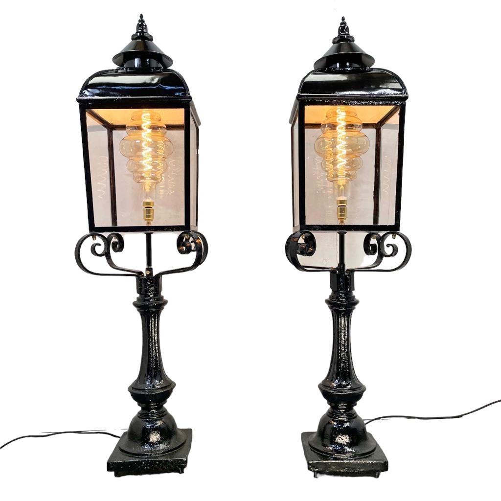 A good pair of cast metal external pedestal lanterns, circa 1900, been recently restored and - Image 2 of 2