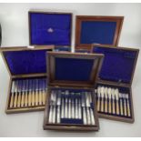 Collection of boxed silver plated cutlery (4 boxes) plus one Stirling silver handled knife and