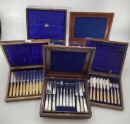 Collection of boxed silver plated cutlery (4 boxes) plus one Stirling silver handled knife and