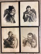 A set of four oriental etching prints, and