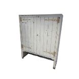 A large white 2 door rustic cupboard, 147cm w x 49cm d x 182cm h