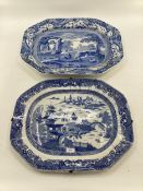 Two large late C19th blue and white oriental style meat plates, largest 54cm x 40cm