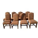 Set of 8 modern mahogany framed upholstered high back dining chairs, in a Mulberry paisley pattern