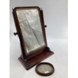 C19th Mahogany swing mirror together with a small C19th dish with inset embroidery panel