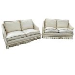 (four sofas in total) Two pairs of mid century two- seater sofas , in need of re-upholstering,