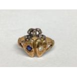 A 15ct gold hearts and Coronet Luckenbooth Style diamond and sapphire set ring, 3.45g