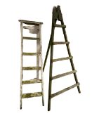 Vintage/decorative wooden garden ladders.easel and stands, a garden water pump and a decorative